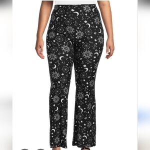 Women's Black and White Celestial Moon Sun and Stars Print Wide Leg Pants